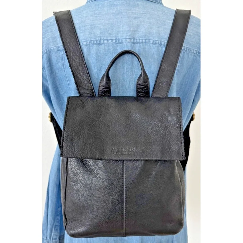 American Leather Co Liberty Black Leather Backpack Bag Purse‎ Classic
